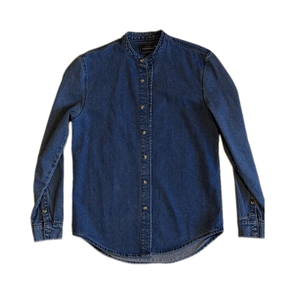 Topman blue Denim Mandarin Collar Shirt. Size M